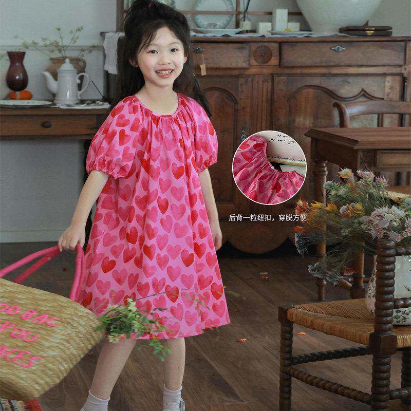女童爱心夏装连儿2426衣裙纯棉童甜美夏季新款碎宝花裙子气宝公洋