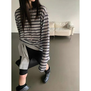 韩国东大门true女条纹长袖防晒打底衫