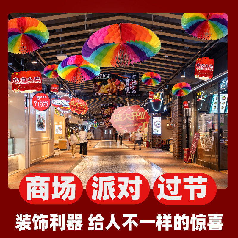 新年气氛开业装饰布置店铺门商场活动创意降落伞吊顶周年店庆装饰