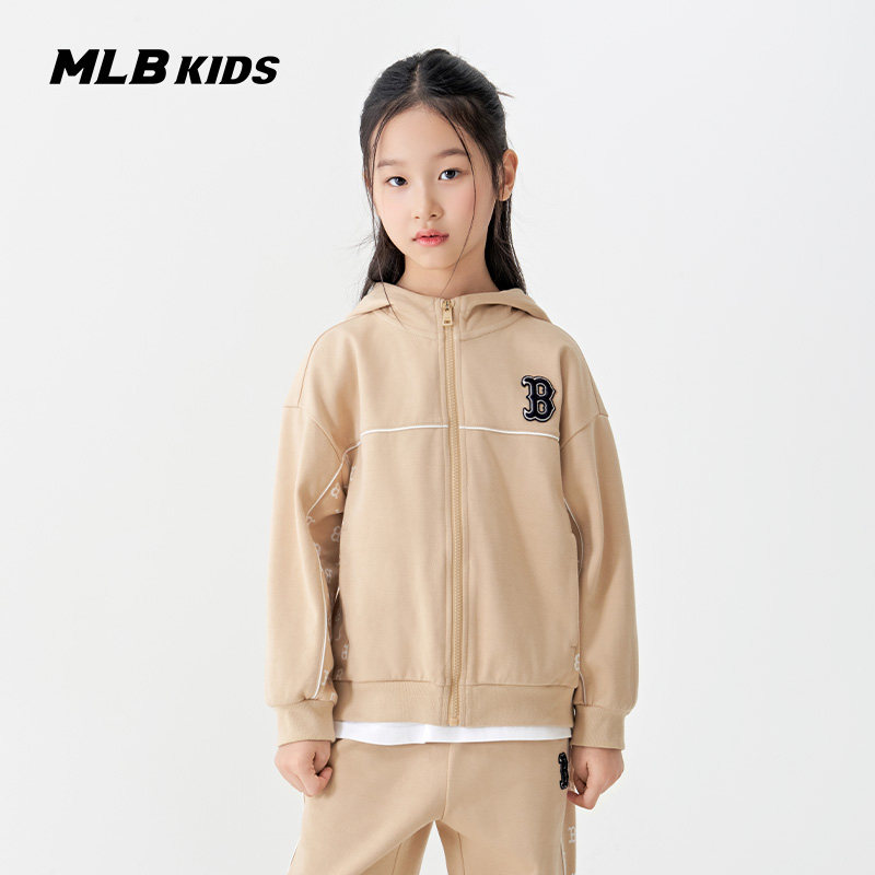 MLB儿童官方男女童复古个性精致LOGO刺绣老花连帽衫春季款