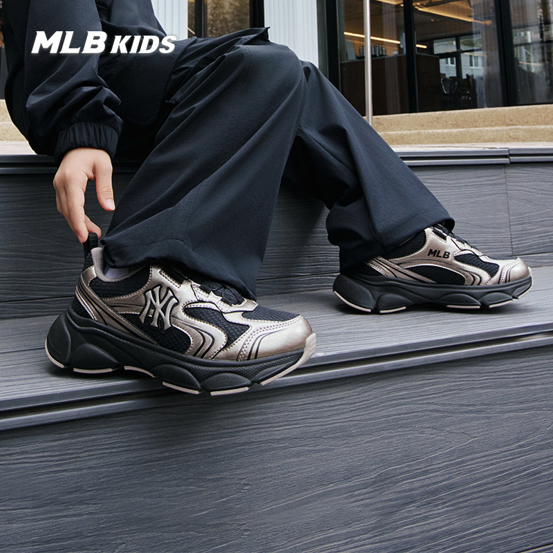 MLBKIDS ACE跑鞋男女童甜酷个性LOGO复古旋钮运动鞋26秋冬新款