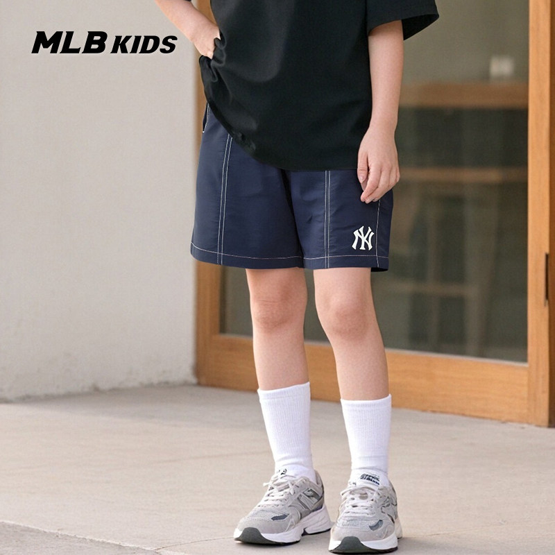 MLB儿童官方男女童简约百搭刺绣LOGO点缀时尚梭织短裤春季款