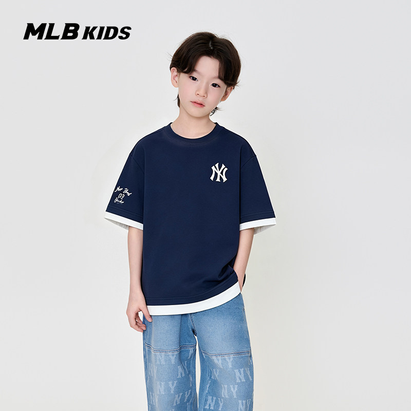 MLB儿童官方男女童时髦撞色T恤图片