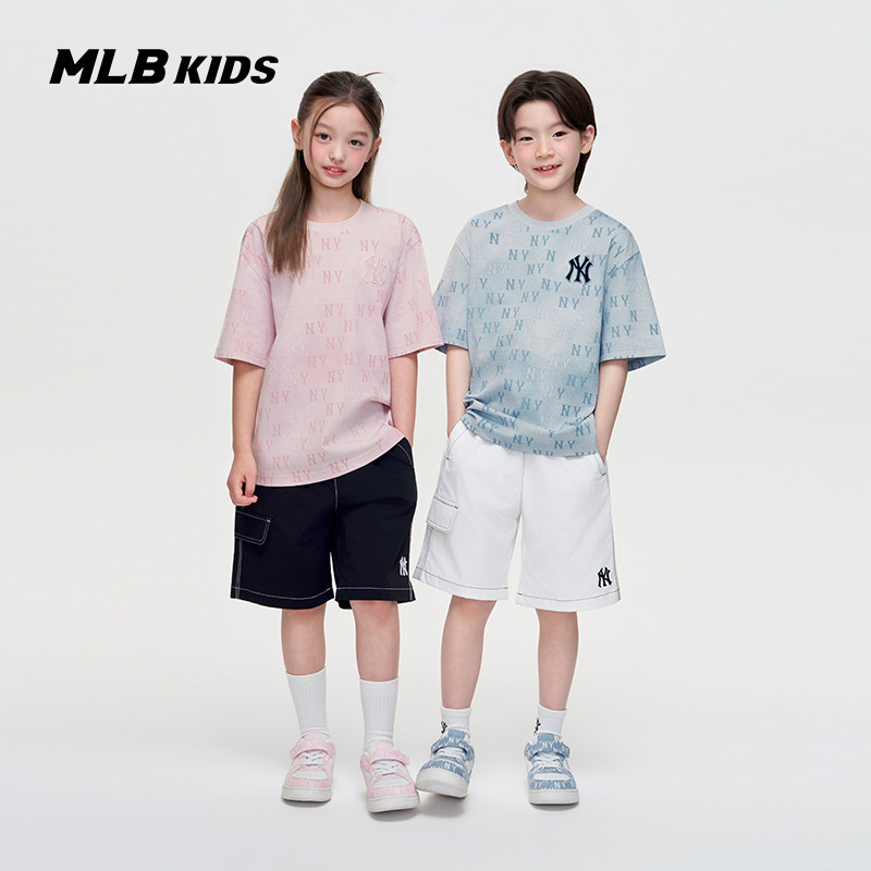 MLB儿童官方男女童刺绣LOGO舒适多巴胺潮流梭织短裤26春夏新款