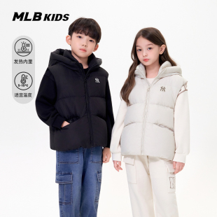 MLB儿童官方男女童时髦后背发热内衬鸭绒连帽羽绒马甲25秋冬新款