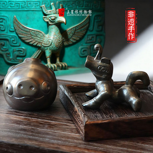 三星堆博物馆文创仿文物紫砂茶宠摆件复古茶具造型手工茶盘装饰品