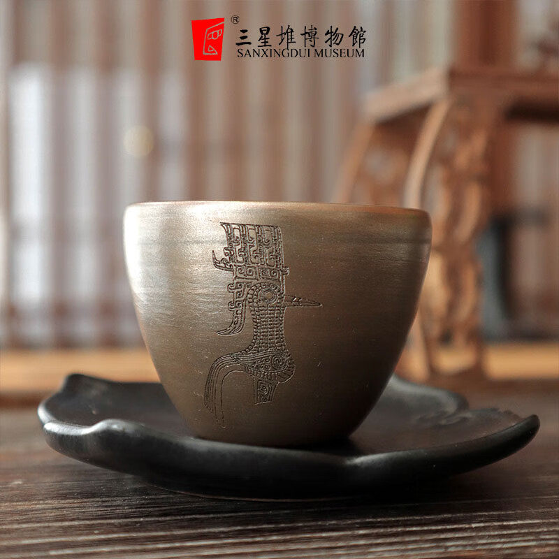 三星堆博物馆文创周边三星云砂杯面具主人杯茶杯手工制作酒杯酒具