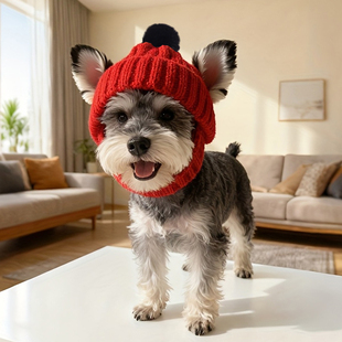 狗狗帽子露耳朵冬宠物猫咪头套小型犬毛线头饰保暖比熊雪纳瑞装扮