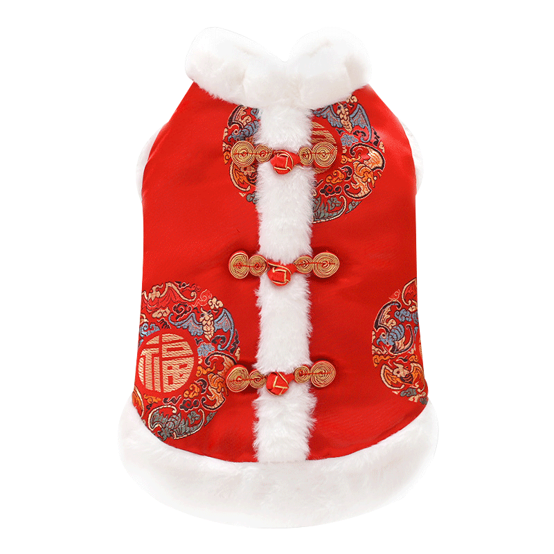狗狗新年衣服冬季保暖加厚宠物泰迪过年喜庆唐装猫咪拜年法斗马甲