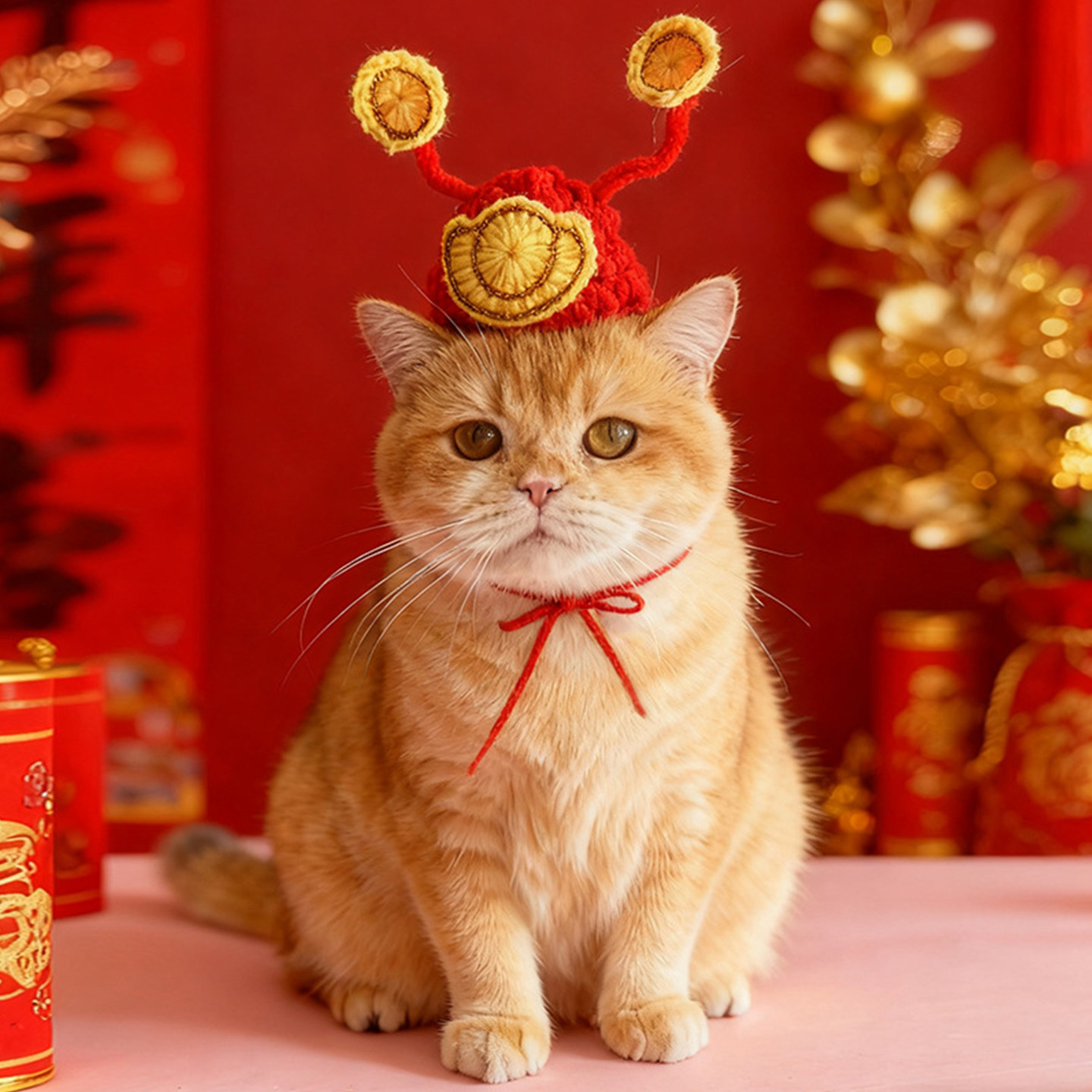 猫咪过年帽子可爱装扮宠物狗狗搞怪头套露耳朵小猫猫新年装饰头饰