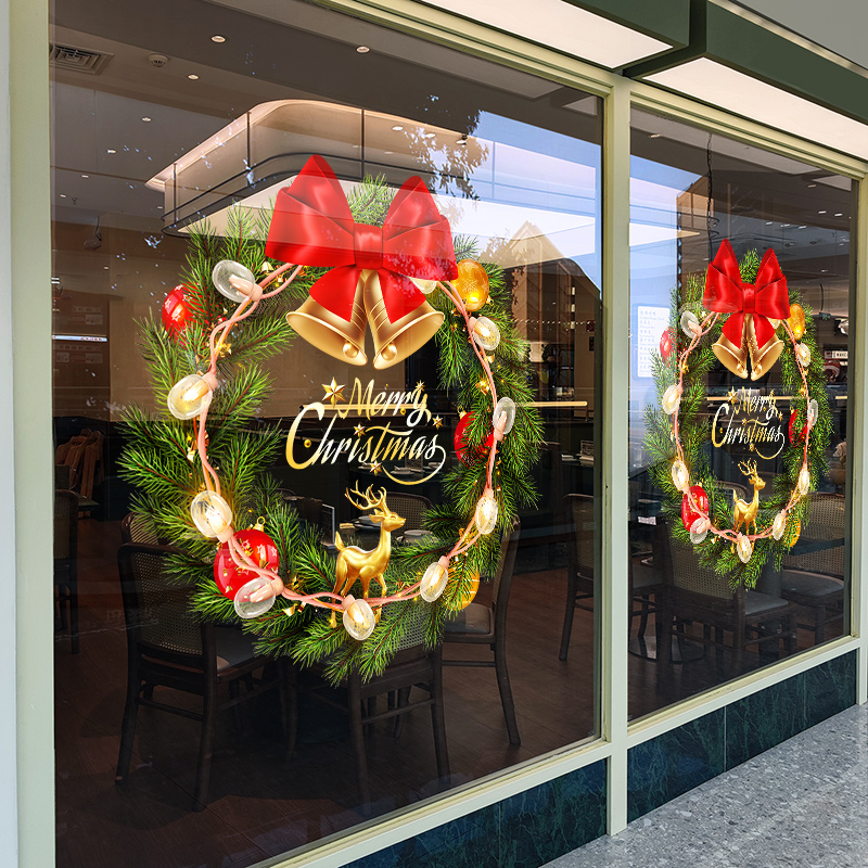 圣诞老人花环橱窗贴玻璃门贴纸