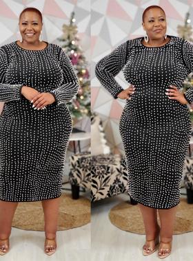Plus size women clothing dresses Casual over the knee dress