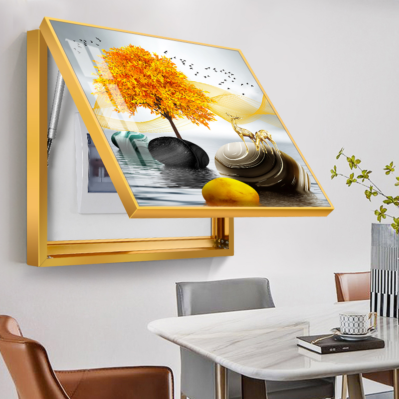 北欧电表箱装饰画空开箱餐厅家用配电箱方形可推拉电表盒遮挡箱