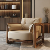 新中国风实木单真皮沙发椅2025新古典胡桃客厅休闲椅懒人椅