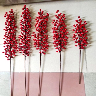 仿真发财红果插花材料假冬青浆果尤加利叶银杏叶金叶子福桶装饰花