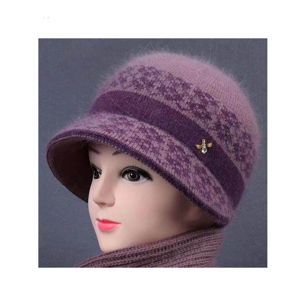 中老年人帽子冬天妈妈保暖加绒盆帽老人奶奶老太太针织毛线帽围巾