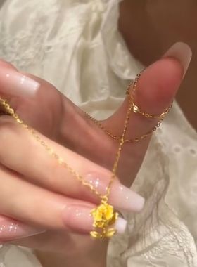 新款金色玫瑰花项链女