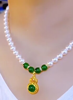 复古绿色珠珠葫芦锁骨链女百搭