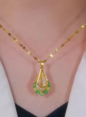 新款绿色闪钻水滴项链女新款轻奢高级感气质百搭饰品精美项链女