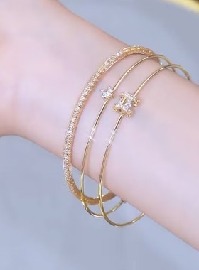 超闪三层字母手链女网红爆款小众设计组合叠戴轻奢闺蜜礼物手镯女