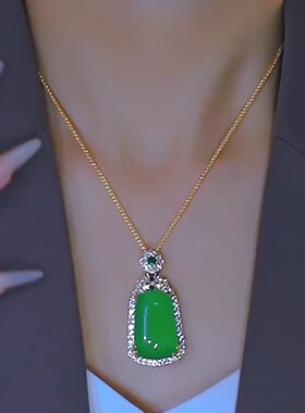 新中式绿色平安无事牌项链