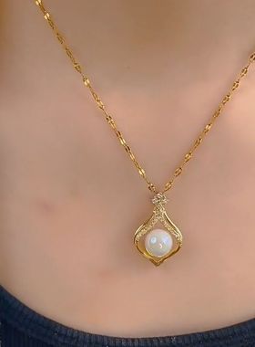 高级感小荷包珍珠吊坠设计感小众气质锁骨链时尚颈链2022年新款潮