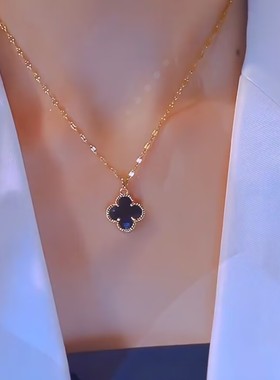新款时尚四叶花项链女网红爆款轻奢气质百搭小众设计感精美项链女