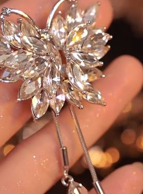 超闪银色蝴蝶水晶长款毛衣链女网红爆款轻奢气质百搭精美毛衣链女