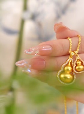 时尚金色可旋转双葫芦叠戴项链女网红爆款轻奢气质百搭精美项链女