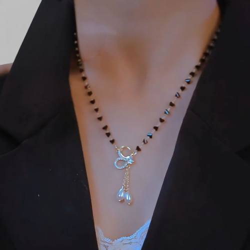 黑色蝴蝶结锁骨链女轻奢百搭