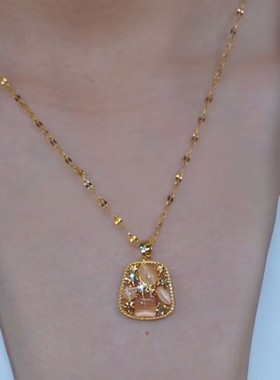 时尚洋气咖色钻几何方块项链女轻奢气质小众设计感高级感精美项链