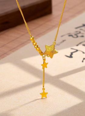 金色鱼鳞星星流苏项链轻奢百搭