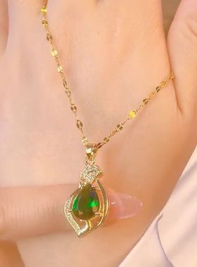 高级感超闪绿色项链女韩国网红轻奢气质百搭锁骨链女2022年新款潮