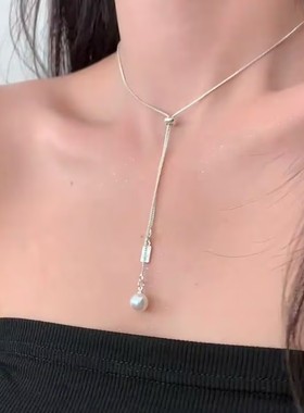 新款银色可抽拉可调节项链女简约爆款轻奢气质百搭小众设计感项链