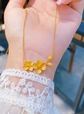 高级感金色花朵项链女网红爆款轻奢气质百搭小众设计感精美项链女