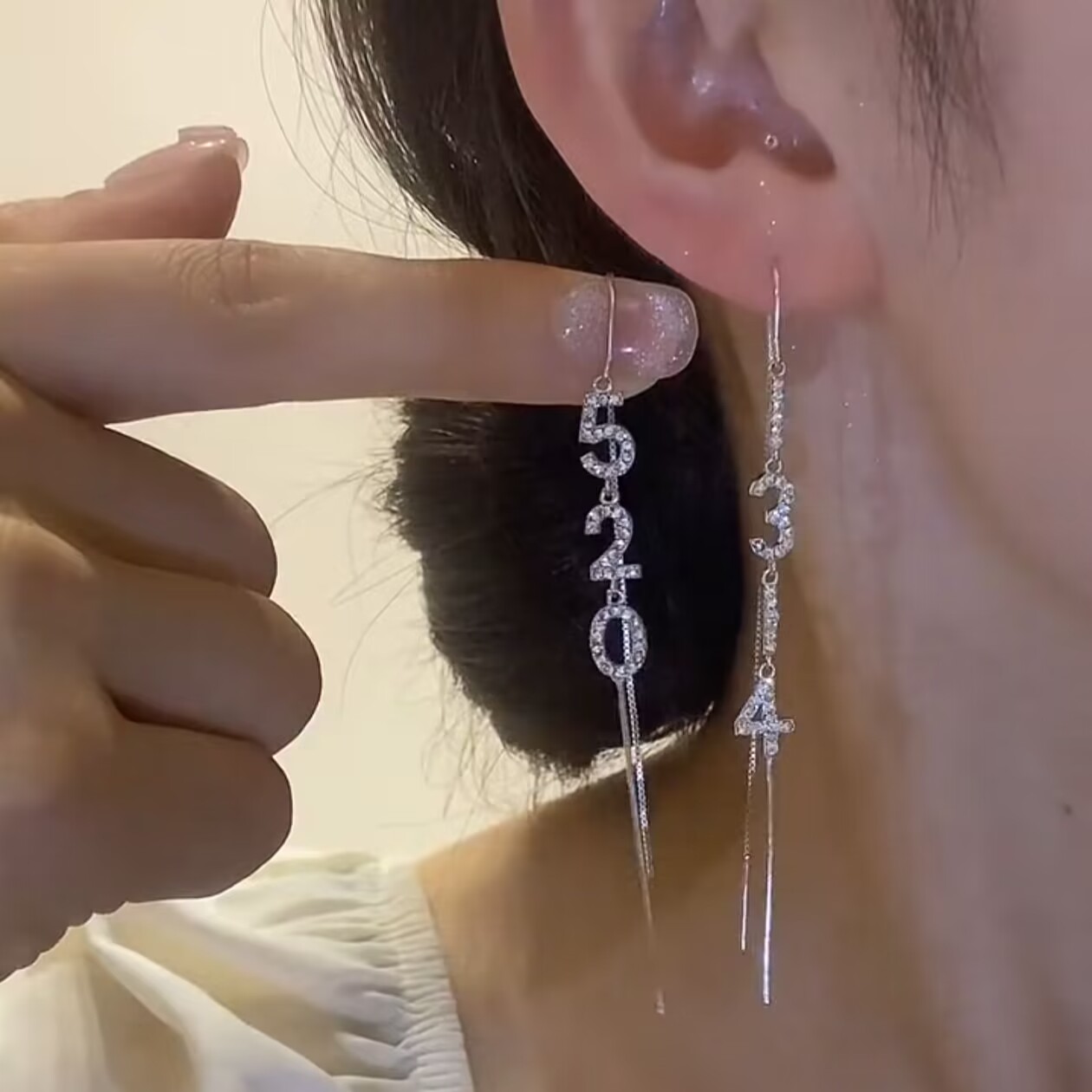 韩版银色满钻1314520长款流苏耳线网红爆款轻奢气质简约百搭耳环