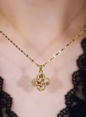 高级感咖色水晶花朵项链女网红爆款轻奢小众设计气质优雅精美项链