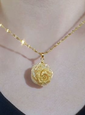 新款金色玫瑰花朵项链女