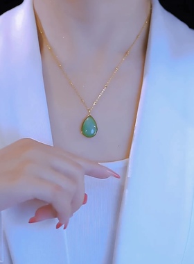 轻奢几何小清新绿色吊坠项链