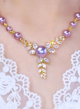 超闪穗穗平安麦穗紫色珠珠项链女网红爆款轻奢高级感气质百搭项链