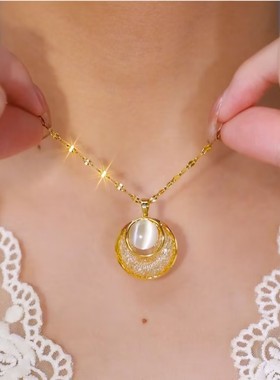 气质网状金色水晶圈圈项链女网红爆款轻奢高级感个性百搭时尚项链