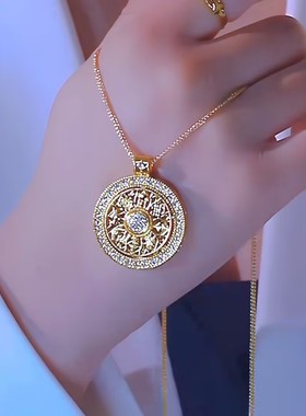 新中式金色八宝罗盘旋转项链女网红爆款轻奢小众设计感精美项链女