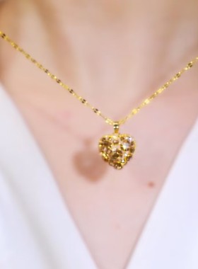 超闪美拉德系咖色爱心项链女网红爆款轻奢气质小众设计感精美项链