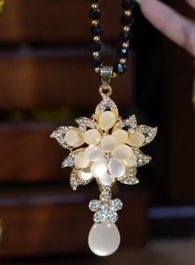 韩版时尚水晶花朵毛衣链复古百搭长款民族风项链女衣服挂件配饰品