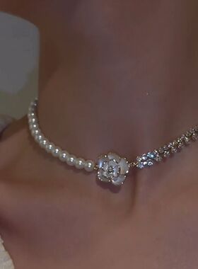 高级感法式山茶花珍珠锆石