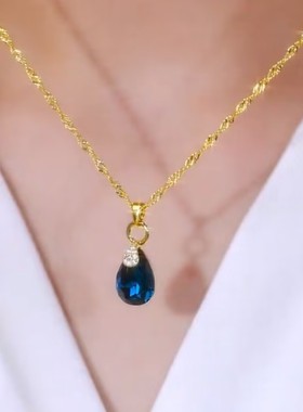 超闪蓝色水晶水滴项链女网红爆款轻奢气质小众高级感时尚精美项链