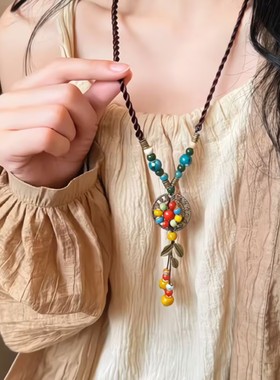 新中式彩色陶瓷串珠毛衣链