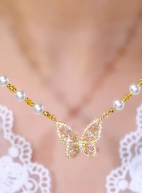法式珠珠蝴蝶吊坠项链网红爆款简约复古时尚轻奢气质百搭精美项链