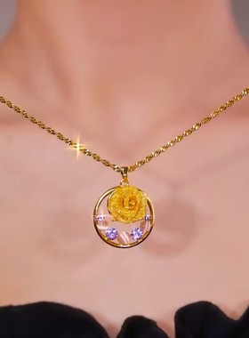 新款玫瑰花紫钻圆坠项链女网红爆款轻奢优雅气质百搭精美项链女