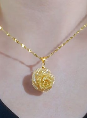 新款金色玫瑰花朵项链女